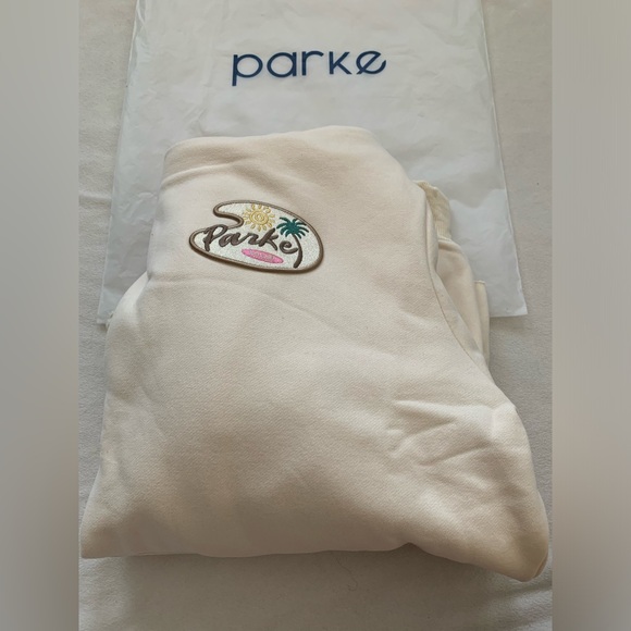 PARKE Bayside Miami Hoodie L/XL Cream Coastal Raw Hem Sweatshirt - Picture 5 of 11